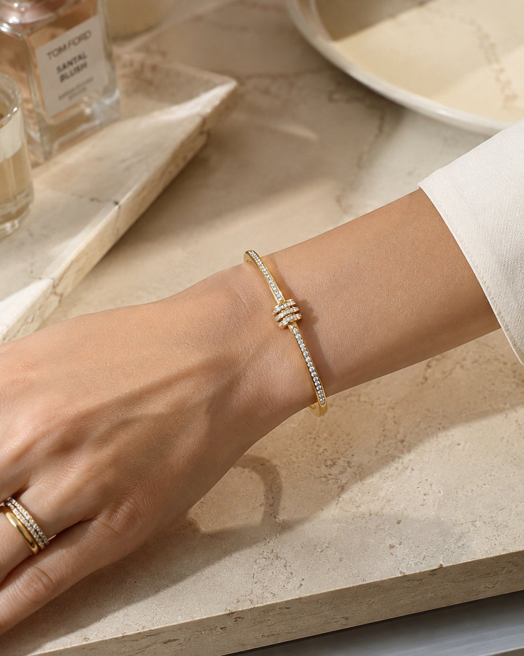 Triple Halo Crystal Bangle