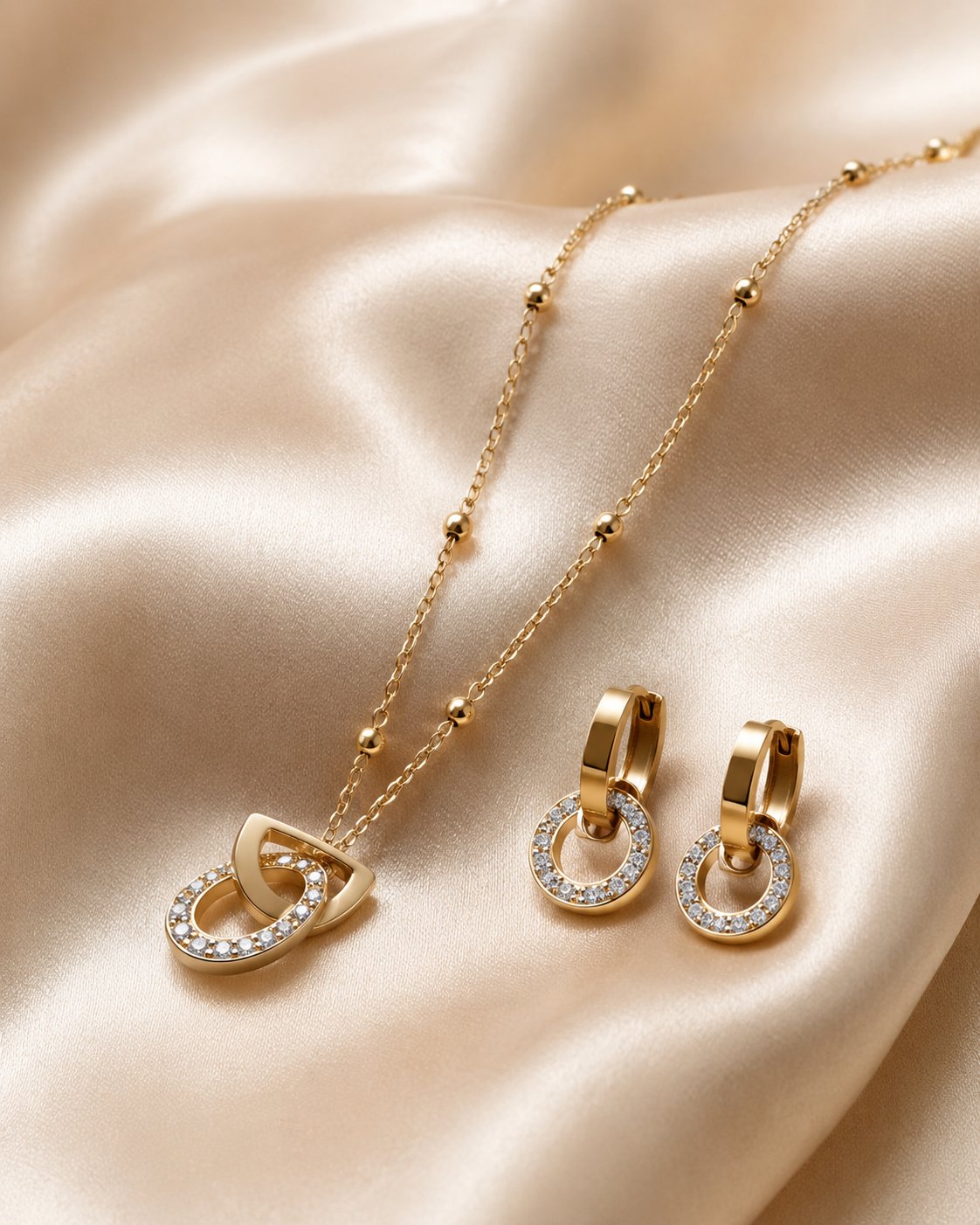 Two-Tone Orbit Crystal Necklace & Earring Set