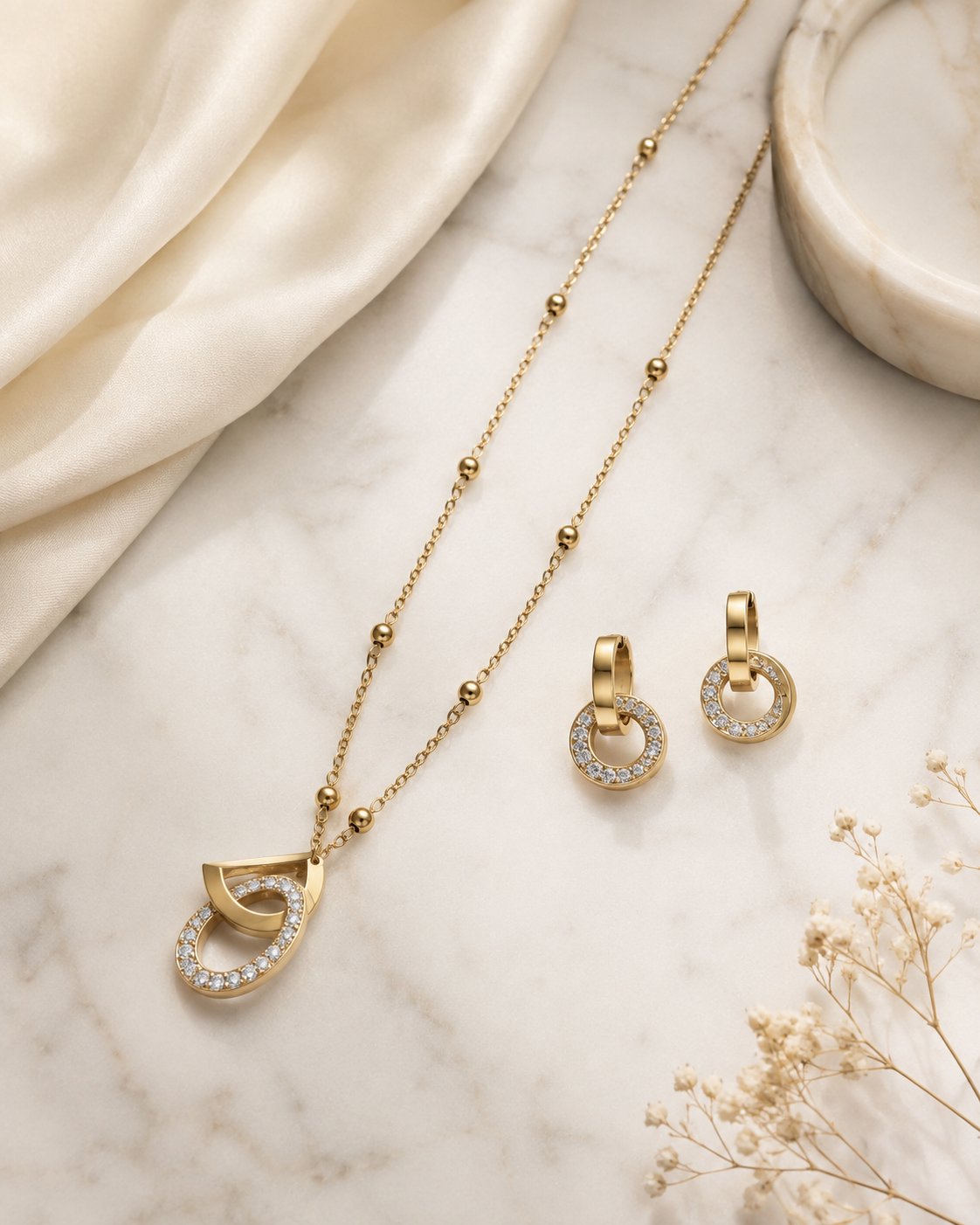 Two-Tone Orbit Crystal Necklace & Earring Set