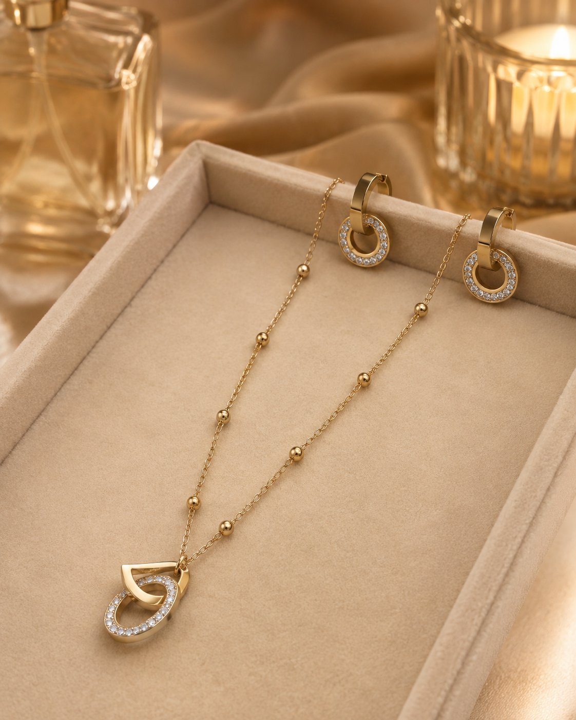 Two-Tone Orbit Crystal Necklace & Earring Set