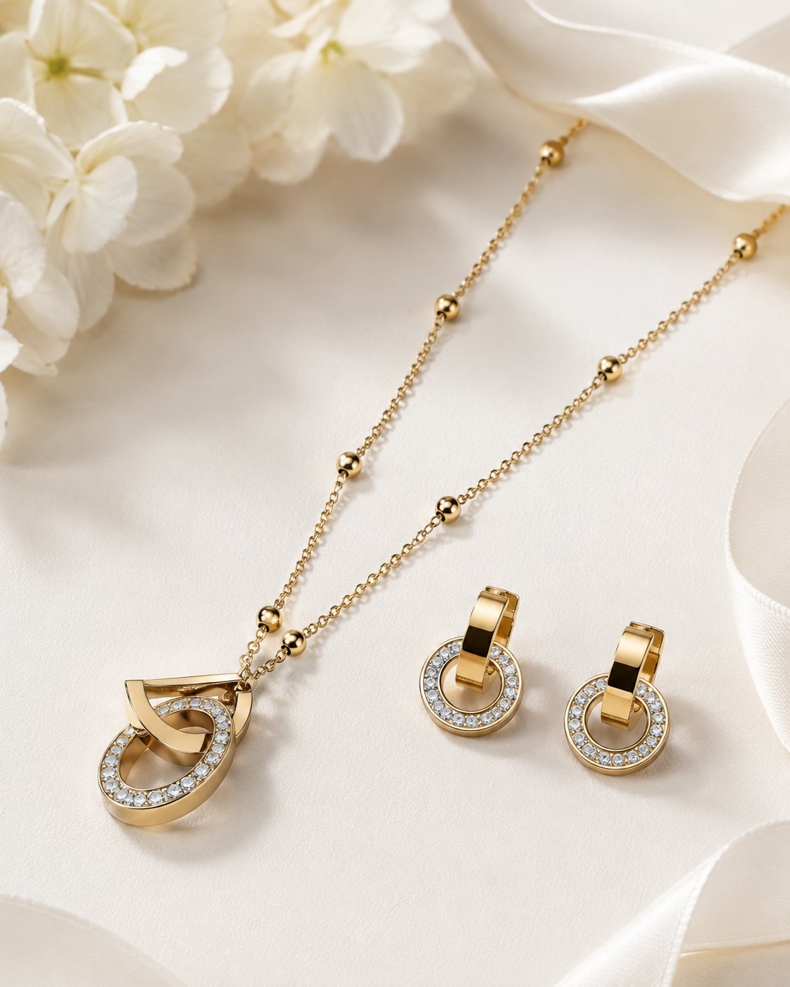 Two-Tone Orbit Crystal Necklace & Earring Set