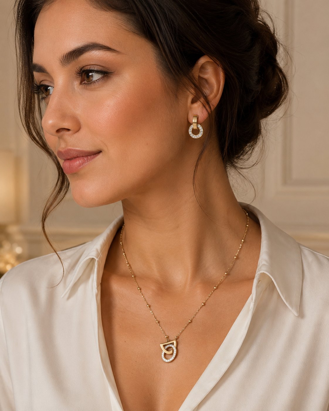 Two-Tone Orbit Crystal Necklace & Earring Set