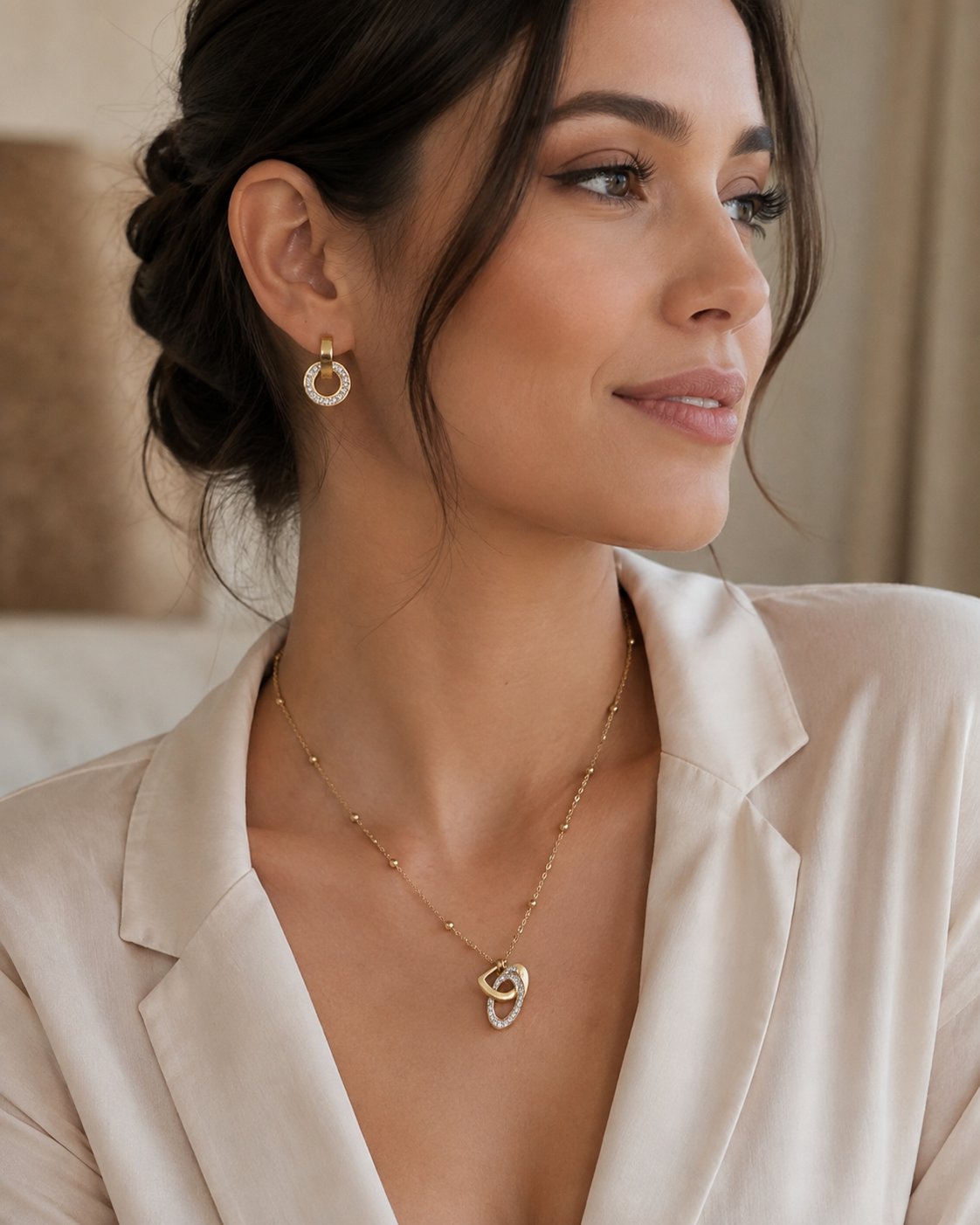 Two-Tone Orbit Crystal Necklace & Earring Set