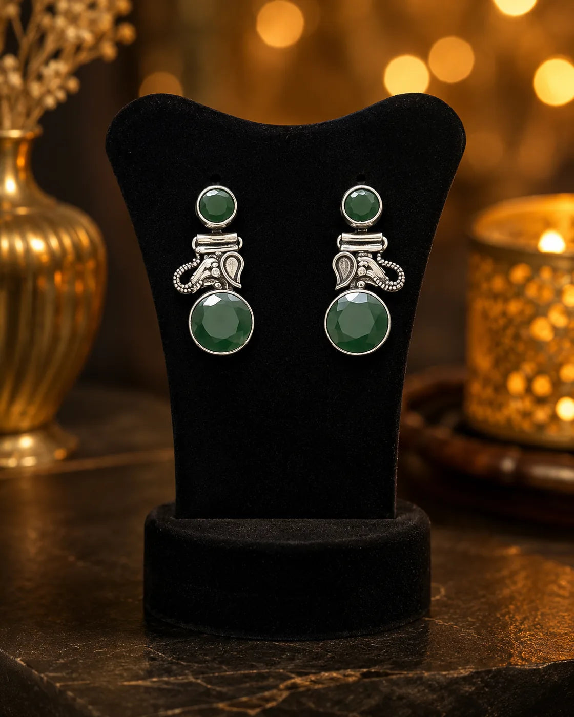 Emerald Glow Silver Earrings - image 2