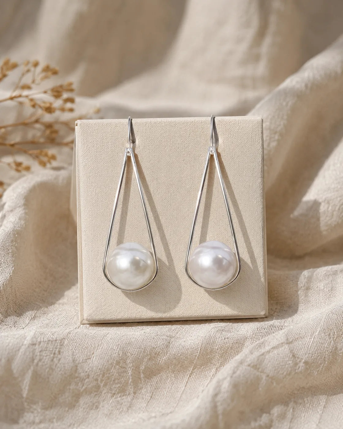 Silver Pearl Teardrop Earrings