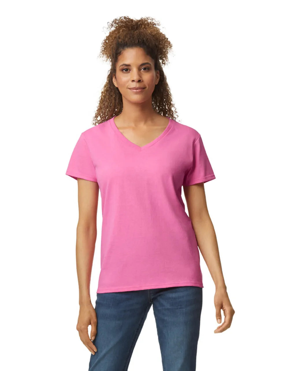 Custom Gildan 5V00L Women's V-Neck T-Shirt blank garment in Azalea