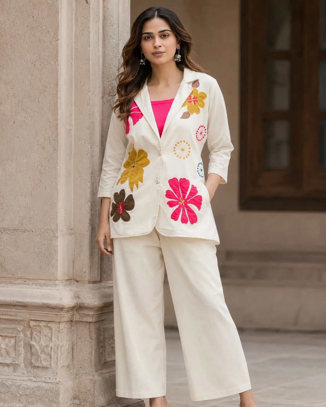 Meher Ivory Embroidered Jacket Set