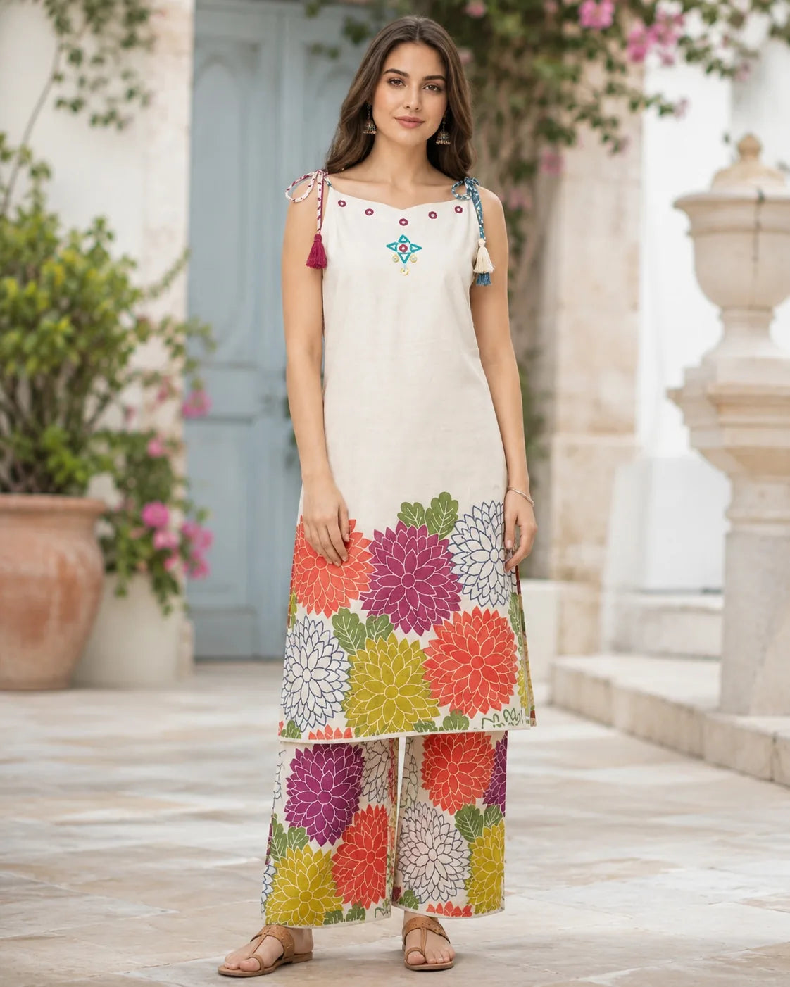 Gulbahar Mirror-Work Khadi Cotton Palazzo Set - image 4