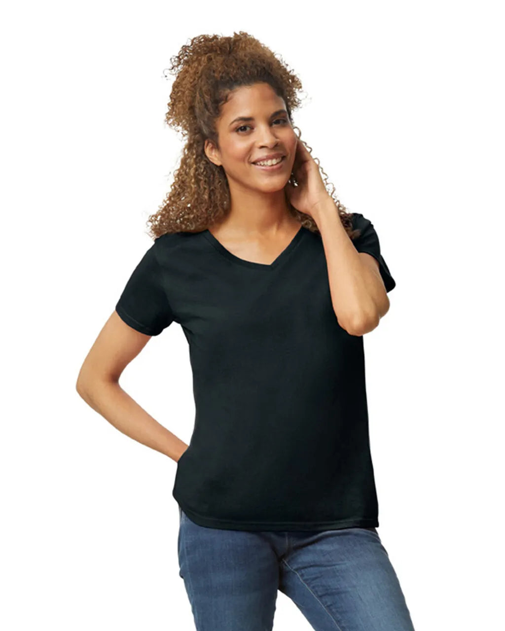 Custom Gildan 5V00L Women's V-Neck T-Shirt blank garment in Black