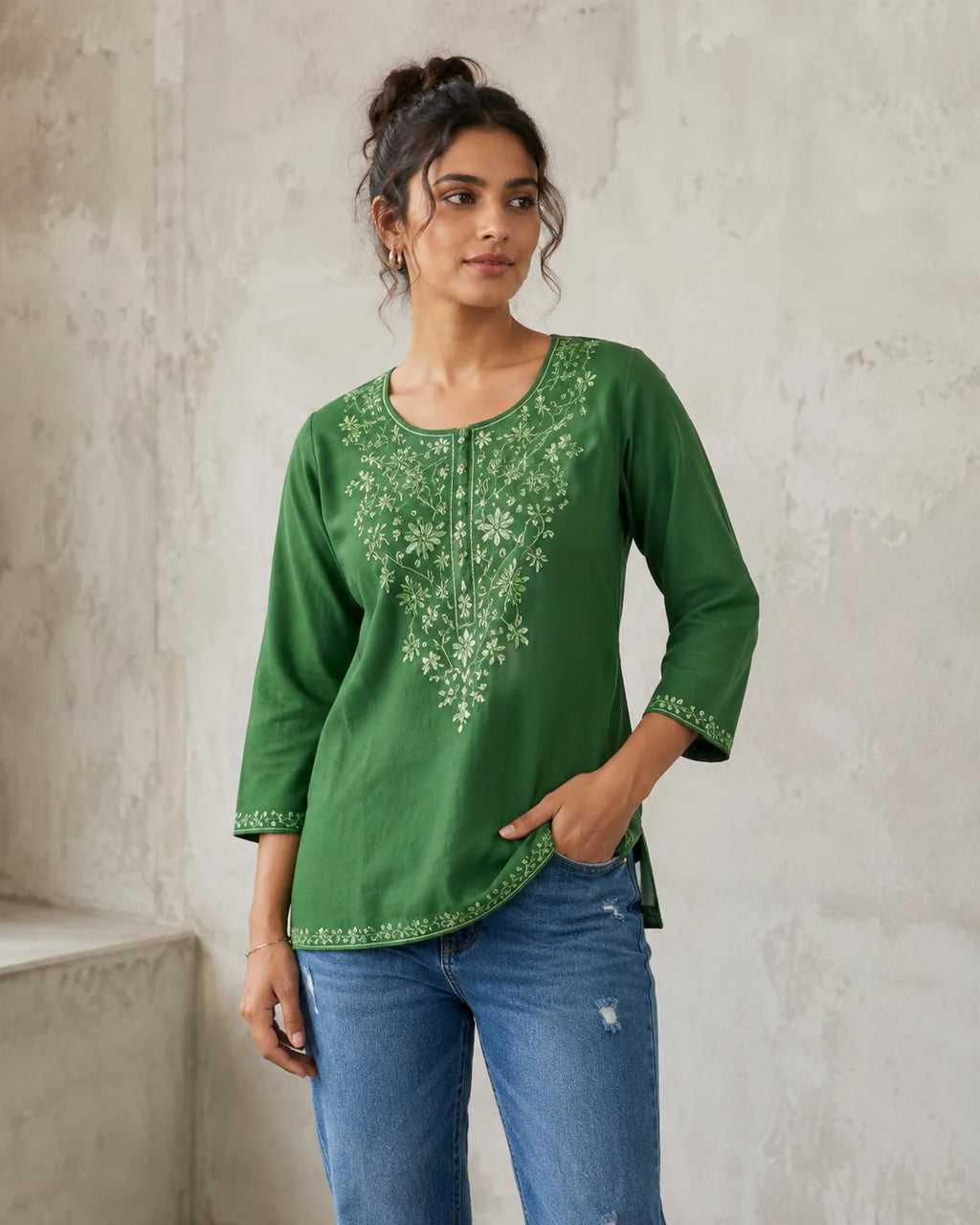 Zariya Lucknowi Embroidered Cotton Flex Top - image 2