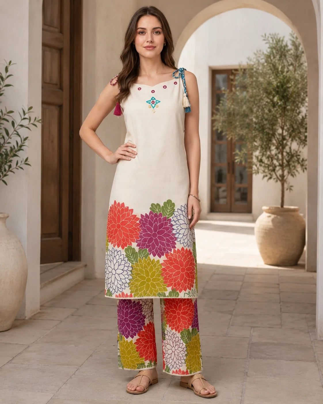 Gulbahar Mirror-Work Khadi Cotton Palazzo Set