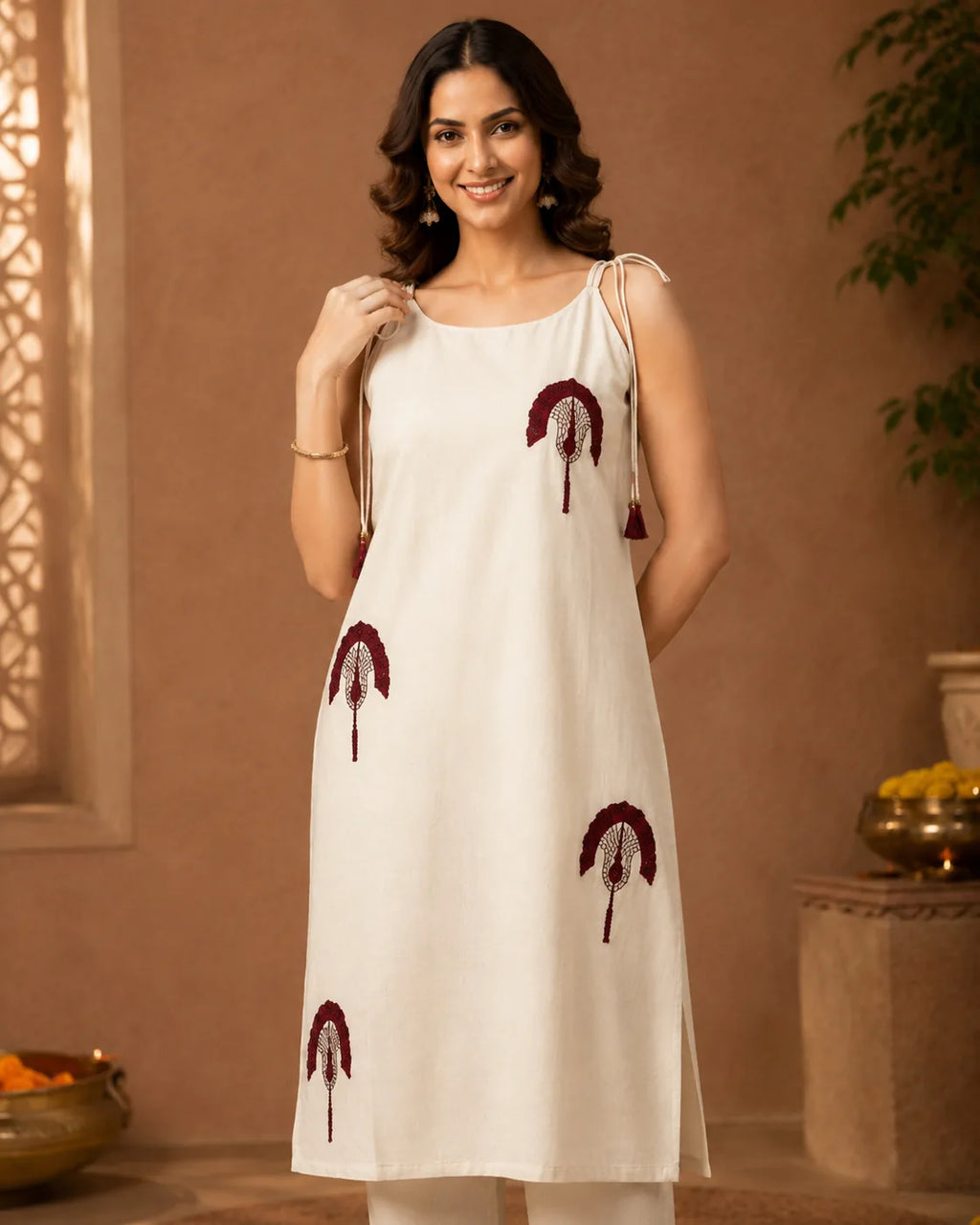Ruhani Ivory Embroidered Spaghetti Kurta Set - image 3