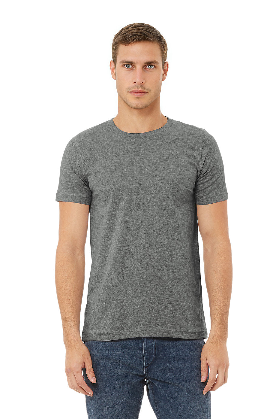 Custom Bella Canvas 3001CVC blank garment in Dark Grey Heather