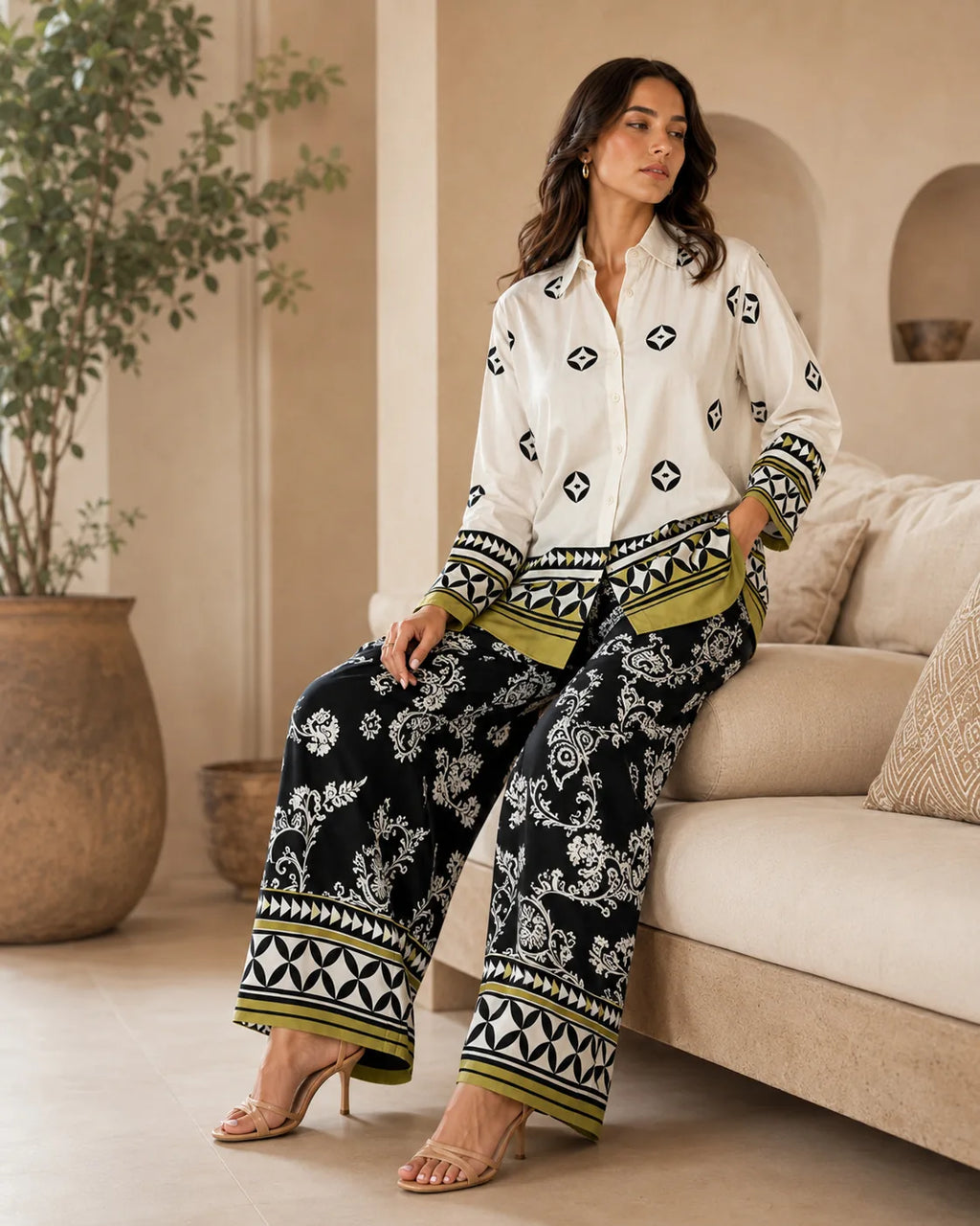 Zivara Olive Border Print Co-Ord Set - image 3