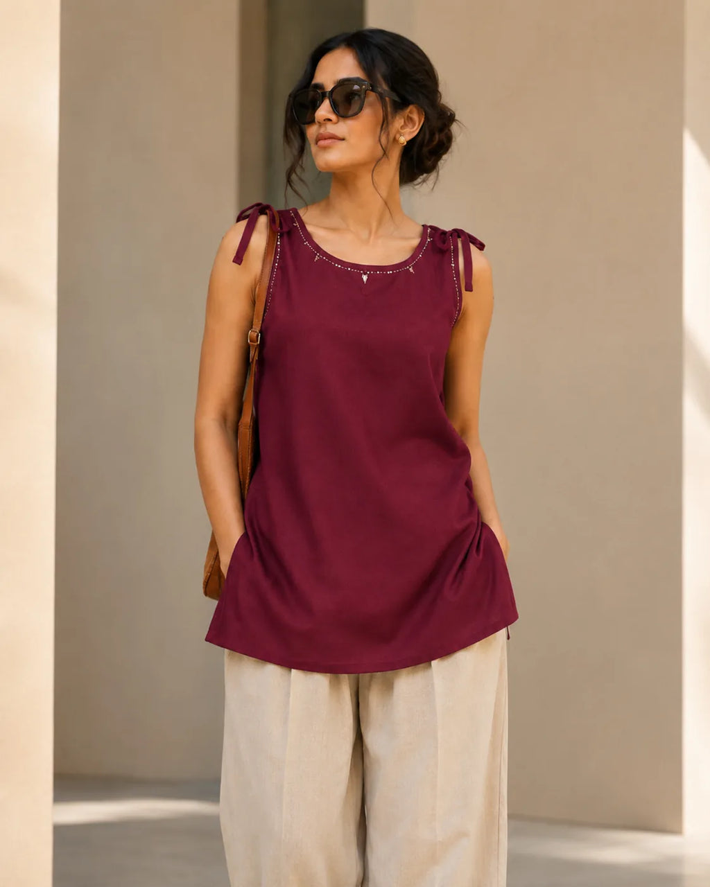 Vayra Mineral-Wash Tie-Shoulder Short Top - image 3