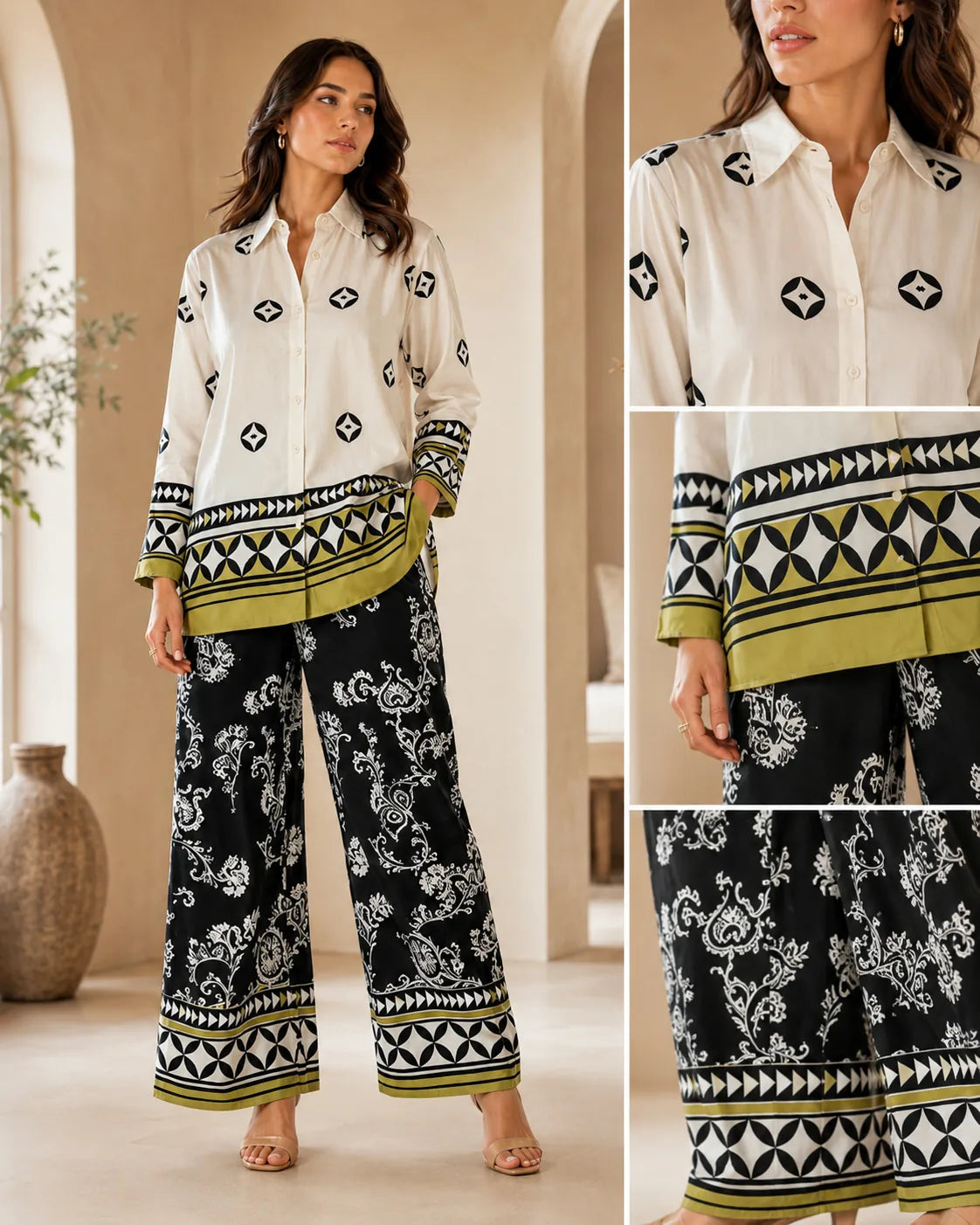 Zivara Olive Border Print Co-Ord Set - image 4