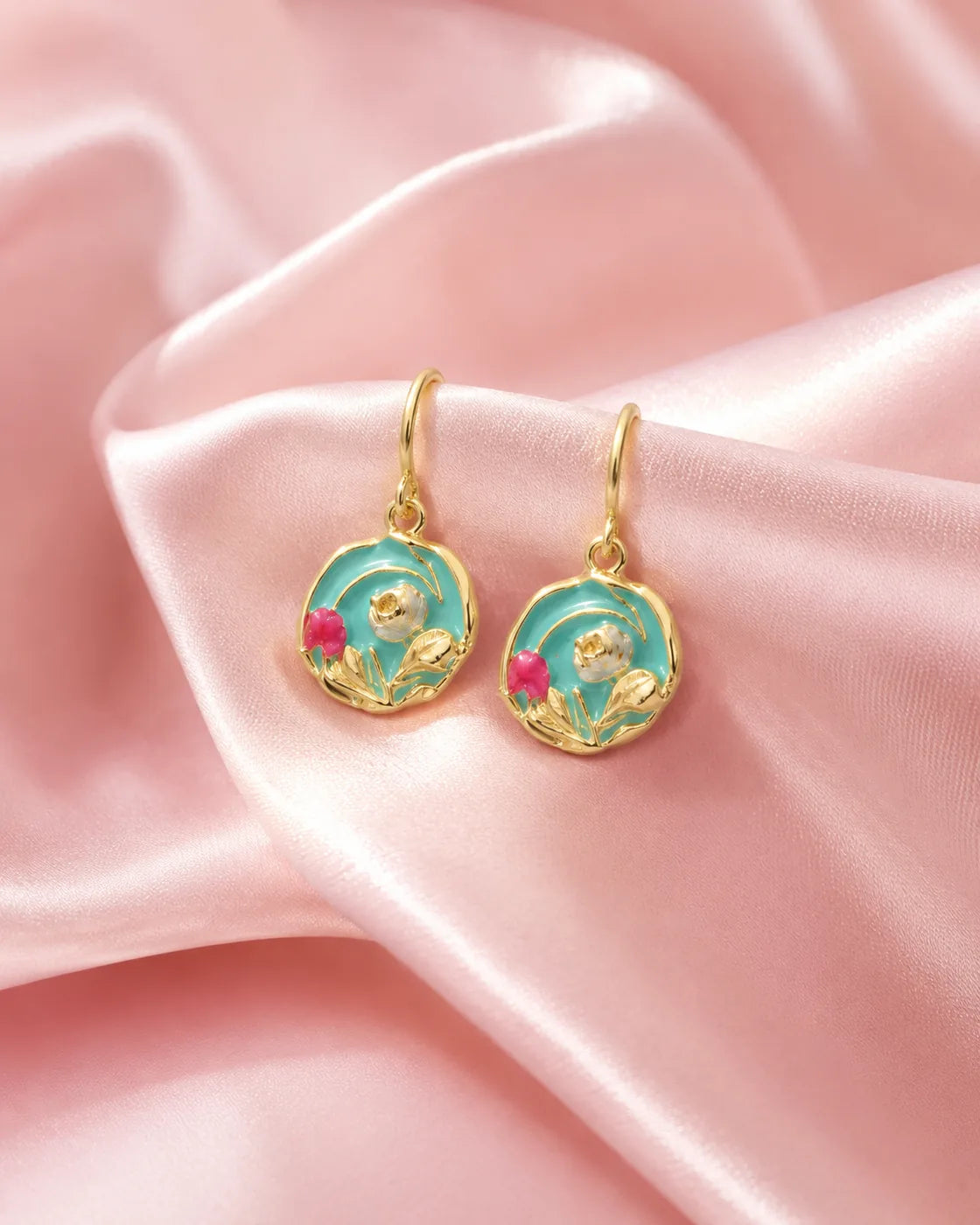Aqua Rose Bloom Earrings
