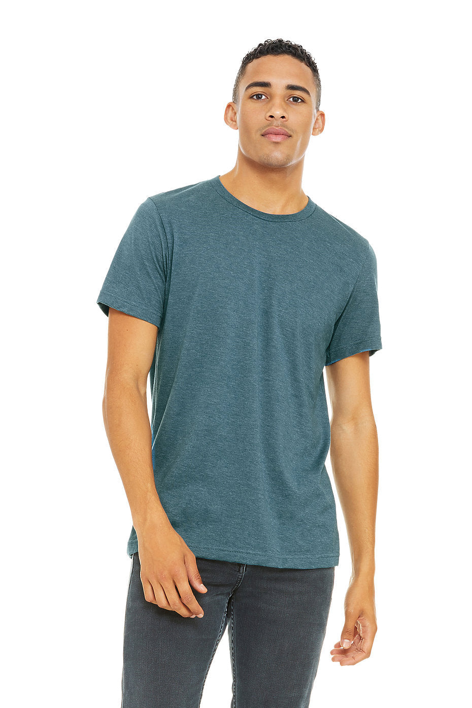 Custom Bella Canvas 3001CVC blank garment in Heather Deep Teal