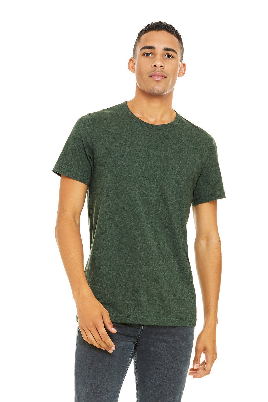 Custom Bella Canvas 3001CVC blank garment in Heather Forest