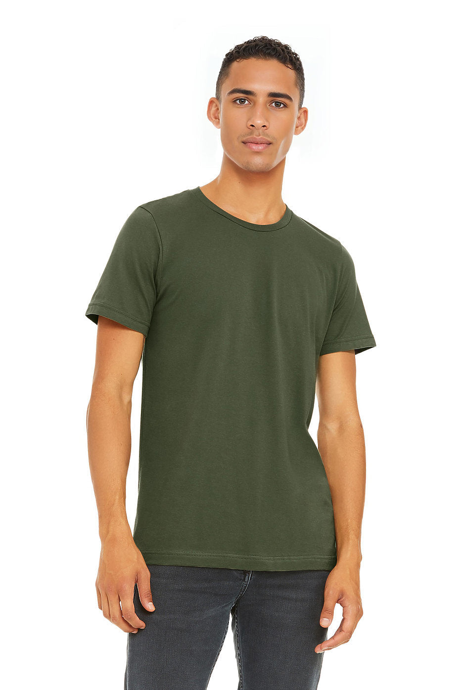 Custom Bella Canvas 3001CV blank garment in Military Green