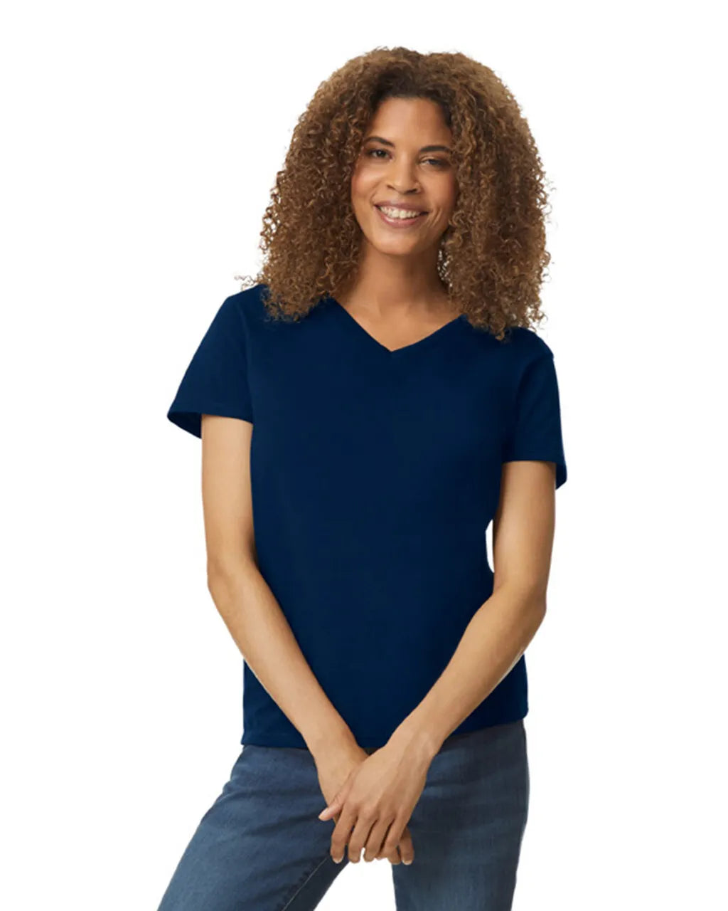 Custom Gildan 5V00L Women's V-Neck T-Shirt blank garment in Navy