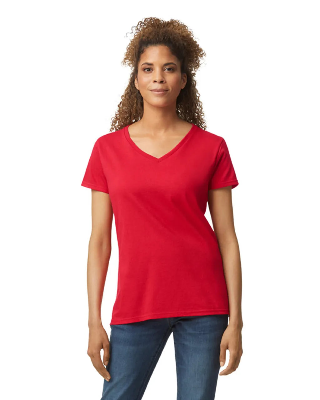 Custom Gildan 5V00L Women's V-Neck T-Shirt blank garment in Red