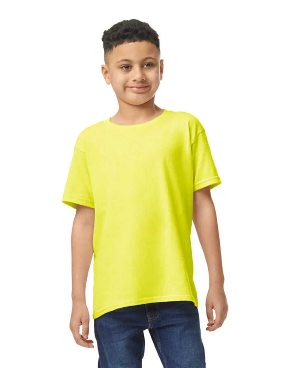Custom Gildan 5000B Youth T-Shirt blank garment in Safety Green