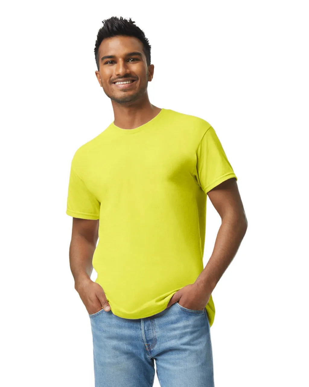 Custom Gildan 5000 T-Shirt blank garment in Safety Green