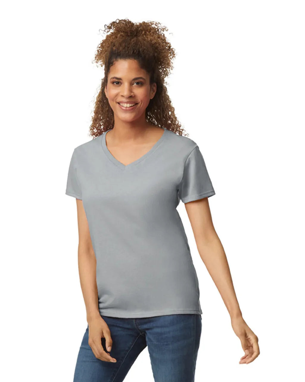 Custom Gildan 5V00L Women's V-Neck T-Shirt blank garment in Sport Grey