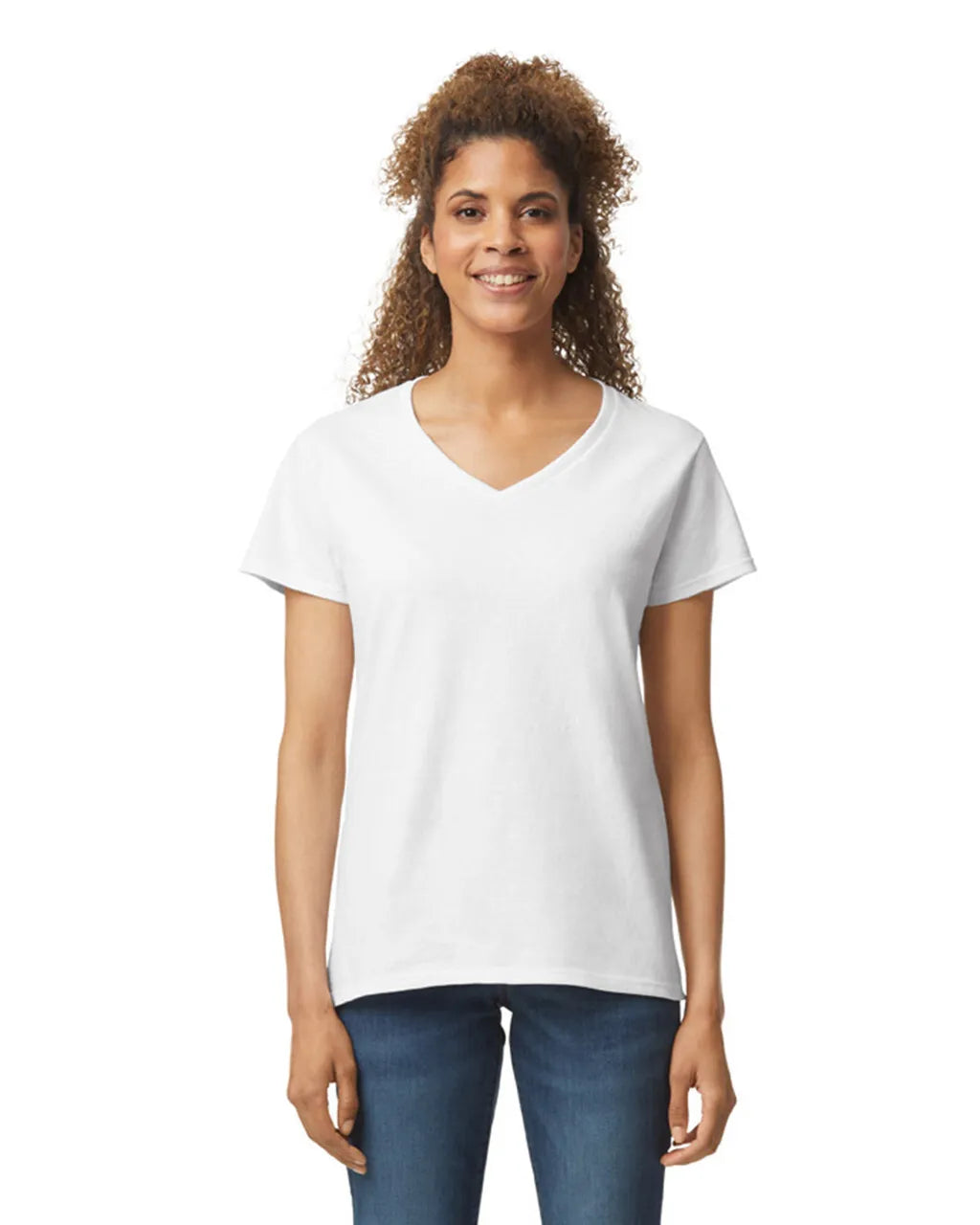 Custom Gildan 5V00L Women's V-Neck T-Shirt blank garment in White